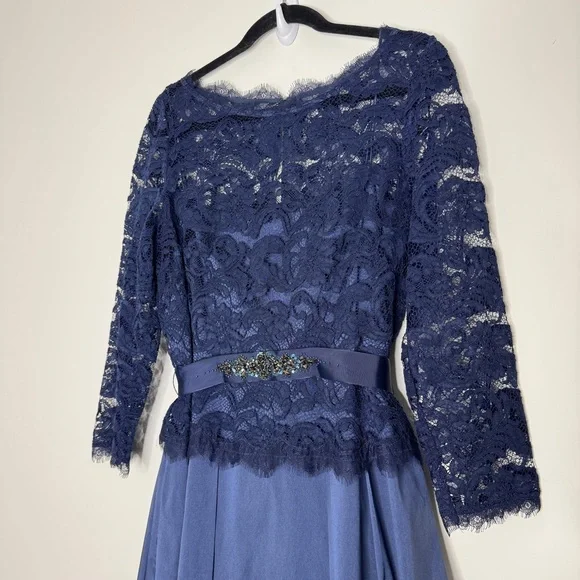 Adrianna Papell Navy Lace Long-Sleeve Gown - Picture 8 of 12
